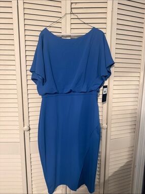 Andrew Marc Blue Blouson Midi Dress